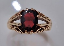 Antique Oval Garnet 9ct Solid Gold Gypsy Signet Ring 1897 in VGC in Ringbox