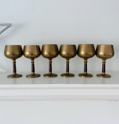 Brass wooden vintage goblets - &,