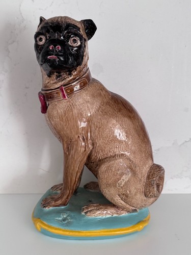 Antique majolica figure pug - antique,