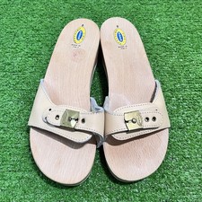 Vintage DR SCHOLLS Original Wooden Exercise Sandals Sand Beige Italy Size 8 EUC