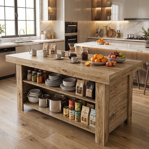 Kitchen island with shelves - island,