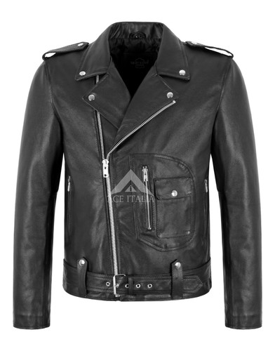 Men biker leather jacket - men's,