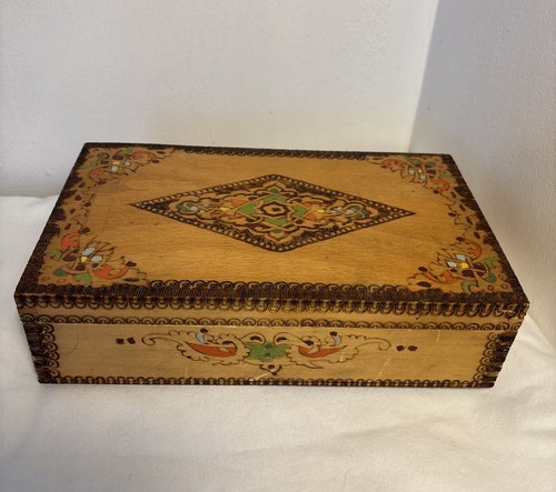 Vintage wooden box pokerwork - box,