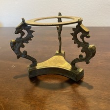 Vintage Solid Brass MCM 70s Dragon Crystal Ball Orb Sphere Egg Stand 4-1/2x3-1/2