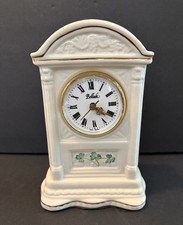 VTG Belleek Glenveigh Porcelain Shamrock Mantle Clock 7.5" Tall Needs Battery