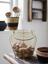 Tall Gold Wire Egg Basket, Brass Kitchen Storage Iron Basket w/Handle