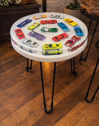 Resin round side table cars - resin,