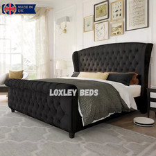 Loxley Tulip Wing Sleigh Bed – Plush Velvet Frame, Mattress & Gas Lift Option UK