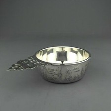 Gorham Solid Sterling Silver Child's Bowl. Acid Etched Nursery Rhyme. Ca. 1900