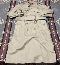 Vintage Burberrys Khaki Trench Coat 52L Belted Plaid Lining G86A