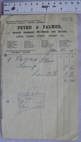1906 invoice pryke palmer - 1906,