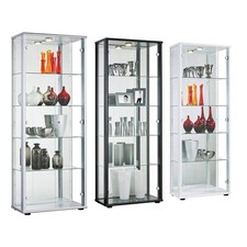 GLASS 2 DOOR DISPLAY CABINET WHITE OAK BLACK SILVER SELBY HOME FURNITURE LIVING