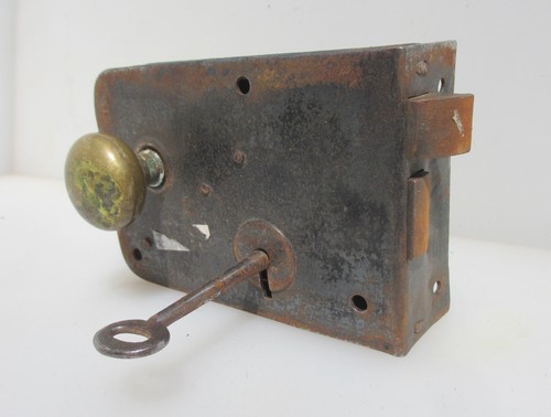 Antique iron door lock - door, key