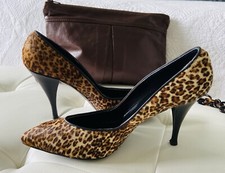 Vintage Kalaijian Leather Leopard Print Horse Hair Stiletto Heels 7.5 M