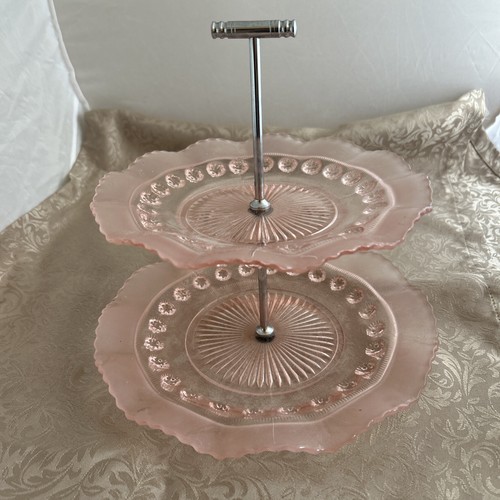 Pink ruffled hobnail glass - ruffled,