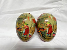 Vtg Pair Nestler German Paper Mache Easter Eggs Candy Container Bunny Kitchen