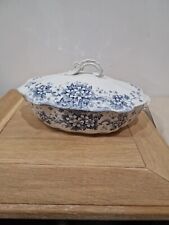 JHW & Sons England Semi Porcelain Two Handled Tureen with lid Blue And White