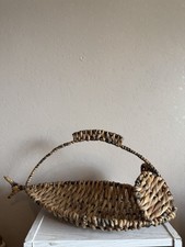 Vintage Fish Wicker Woven Water Hyacinth Basket With Handle - Stunning!