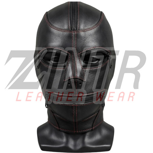 Black leather full head mask - full,