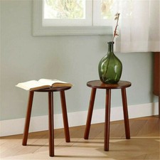 2X Round Bamboo Coffee Side Table Sofa Bedside Table 3 Legs Living Room Bedroom