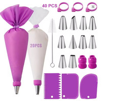 Silicone Piping Bags and Tips Set Cake DIY Decorating Kit with Stainless Steel N