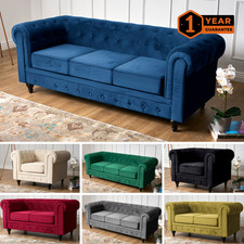 Chesterfield Sofa Suite Velvet Armchair Settee Couch | 1/2/3 Seater Options