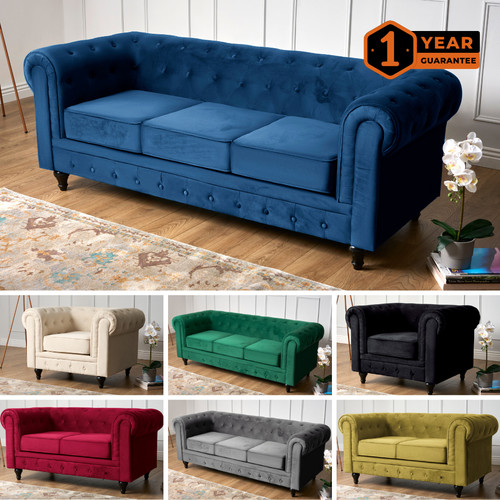 Chesterfield sofa suite - sofa, velvet