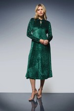 Dorothy Perkins Womens Cocktail Dress Long Sleeve Green Velvet Leopard Print