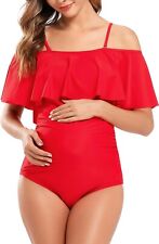 Maternity Swimming Costume  Swimwear Ruffled Pregnancy Black Blue Green Red