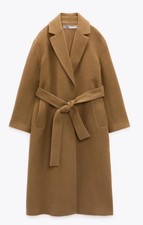 ZARA 48% WOOL BLEND COAT - LIMITED EDITION CAMEL BELTED CLASSIC CHIC XL 9283/817