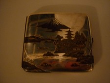 Japanese Etched & Enameled 950 Silver Scenic Cigarette Case