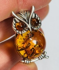 Gemporia silver and amber owl brooch never worn 