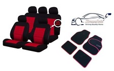 CAMDEN RED LUMBAR UNIVERSAL CAR SEAT COVERS + MATCHING SPORT CARPET MATS