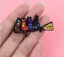 Cats broom enamel brooch - cats,