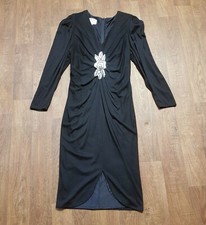 Designer Dress | 80s Vintage Zandra Rhodes Black Sequinned Cocktail Dress UK 12