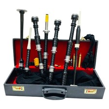 Black Bagpipe Full Practice Chanter Scottish Silver Mouth with Hard Case
