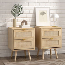 2PCS Rattan Bedside Table 2 Drawers Storage Cabinet Bedroom Furniture Nightstand