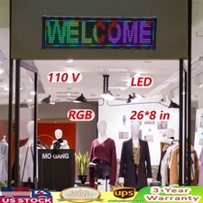 26"x8" LED Advertising Sign 7 Color Programmable Scrolling Message Display Board