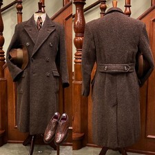 Outdoor Swedish Cashmere Men's Double Breasted Long Overcoat 1950s Business Wear