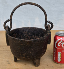 6" Heavy Duty Antique Cast Iron Smelting Pot Cauldron Lead Melting #4 Vintage