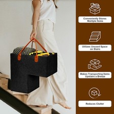 (black)Storage Basket Staircase Storage Basket Carpeted Stairs With PU Leather