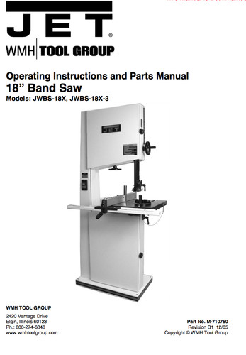 Jet band saw owner manual - jet, owner's