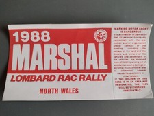 Lombard RAC Rally Sticker Marshal North Wales 1988 Original and genuine