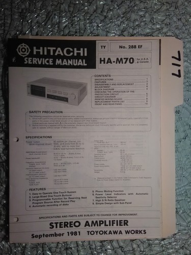 Hitachi m70 service manual - ha-m70,