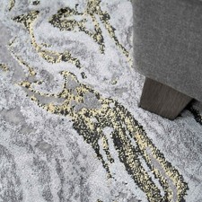 Grey Gold Marbled Effect Rug Modern Glam Luxurious Rugs Super Soft Striking Rugs