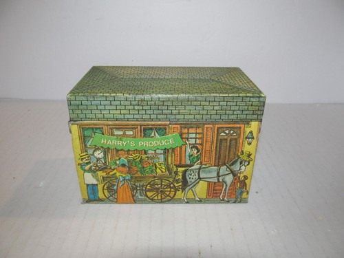 Tin recipe box village library - village,