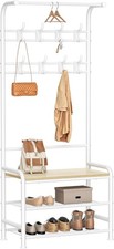White Oak Coat Rack with Bench 4-in-1 Hall Tree Shoe Storage Stand 182cm