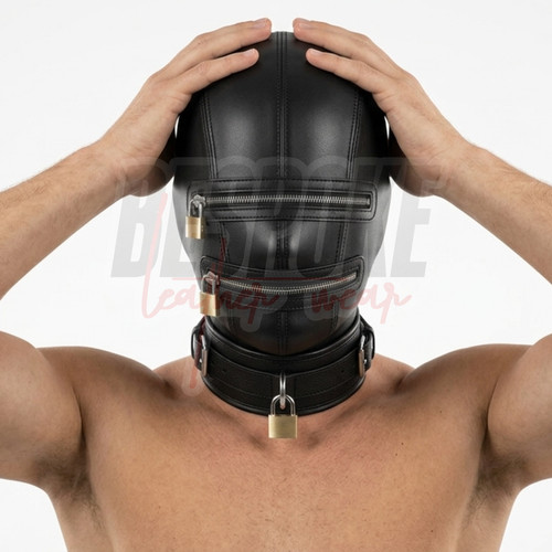 Lockable leather hood mask - hood,