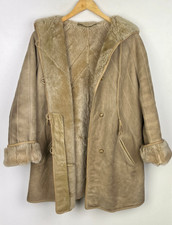 REAL SHEEPSKIN SHEARLING COAT UK Size 14 (US 10) Women`s Hooded Jacket Beige