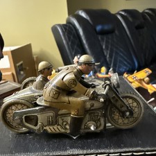 Tin Windup Motorcycle With Sidecar Gunner 